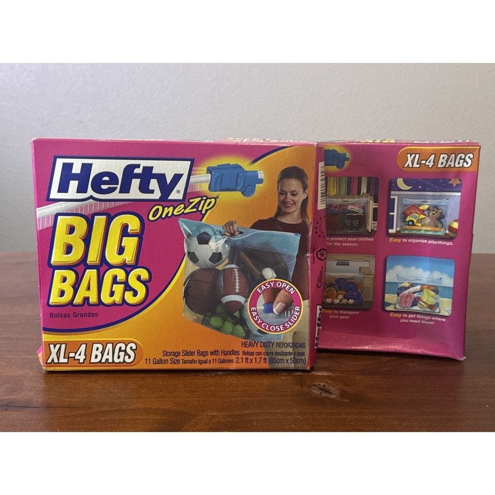 NOS Lot Of 2 Hefty Big Bags XL 11 Gallon 4 Pack Zip Slider Heavy Duty